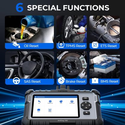 OBD2 Code Reader TOPDON ArtiDiag500, DIagnostic Scanner Engine/Transmission/ABS/Airbag Car Diagnostic Tool, 5 Reset Functions for Oil/BMS/ABS/ETS/Throttle, One-Click Lifetime Wi-Fi Update